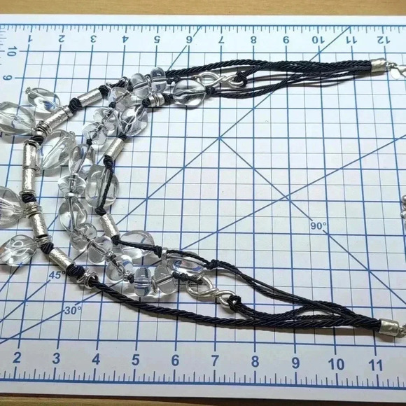 Chicos three strand choker necklace acrylic plastic bead blue cord silver thread - Picture 6 of 6